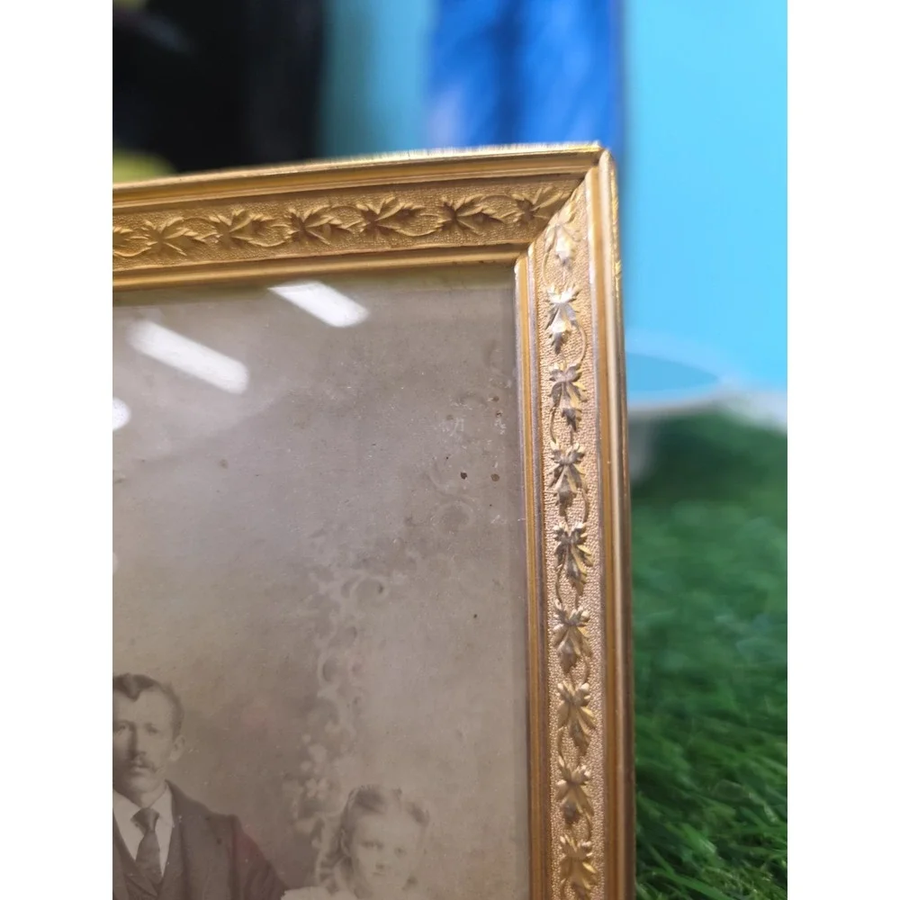 Antique Ivy Leaves Easel Gilt  Metal Photo Frame with Patent Number